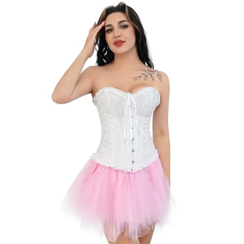 frawirshau Corset Tops for Women: Renaissance Floral Bustier - Adjustable Lace Up White Corsets for Lady Aged 20-30 Wedding/Photo Shooting Size S - Imagen 3