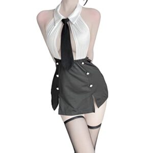 SINGUYUN Women's Office Secretary Uniform Sexy Teacher Costume Cosplay Lingerie With Socks (2489White Black)