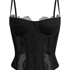 Dealmore Corset Tops For Women Going Out Lace Mesh Date Night Fall Fashion Outfits Clothes Crop Cute Party Strap Tank Black Medium