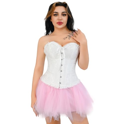 frawirshau Corset Tops for Women: Renaissance Floral Bustier - Adjustable Lace Up White Corsets for Lady Aged 20-30 Wedding/Photo Shooting Size S - Imagen 2