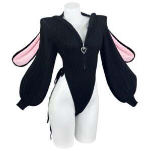 KORURACLUB Cosplay Sexy Bunny Outfit Cosplay lingerie for women Animal Costumes Bunny Bodysuit (Black,XS-M)