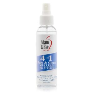 Adam & Eve Sex Toy Cleaner, 4 In 1 Pure And Clean Misting Spray, Fast Acting Misting Spray For Adult Toys, Vibrators, Dildos, Fresh Scent, Water Based Formula Perfect for Gifting, No Residue, 4 oz