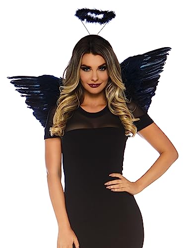 Leg Avenue Womens 2 Pc Feathered Angel Wings and Halo Costume Accessory Kit, Black, O/S - Imagen 2