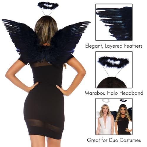 Leg Avenue Womens 2 Pc Feathered Angel Wings and Halo Costume Accessory Kit, Black, O/S - Imagen 3