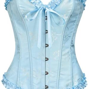 SZIVYSHI Azure Blue Corset Top for Women - Overbust Lace Up Waist Cincher Bustier Lingerie - Corsett - Size M