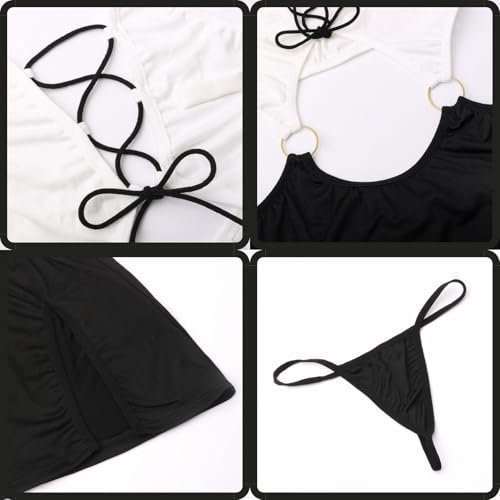 ROSVAJFY Women Sexy Office Secretary Outfit Costume Sleeveless Cosplay Lingerie Teacher Dress Uniform Office Lady Role Play Bodysuit 2 Pieces Halloween Babydoll Fancy Dress Top+Mini Skirt+G-String - Imagen 3