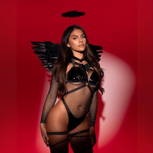 Leg Avenue Womens 2 Pc Feathered Angel Wings and Halo Costume Accessory Kit, Black, O/S - Imagen 4