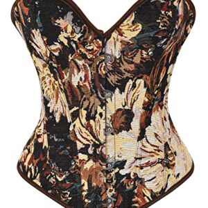 Alivila.Y Fashion Sexy Vintage Denim Corset Short Torso Daisy Floral Print Bustier Corsets A998-Black-M