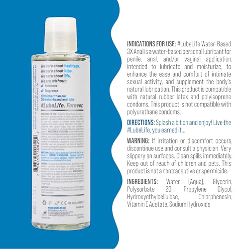 LubeLife 3X Anal Lube – Extra Thick Water Based Lube for Men, Women & Couples – Non-Sticky, Toy & Condom Compatible Personal Lubricant, 8 Fl Oz - Imagen 2