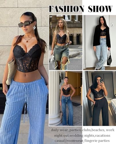 Avidlove Lace Bustier Corset Tops for Women Sexy Going Out Party Club Top with Underwired Black Medium - Imagen 4