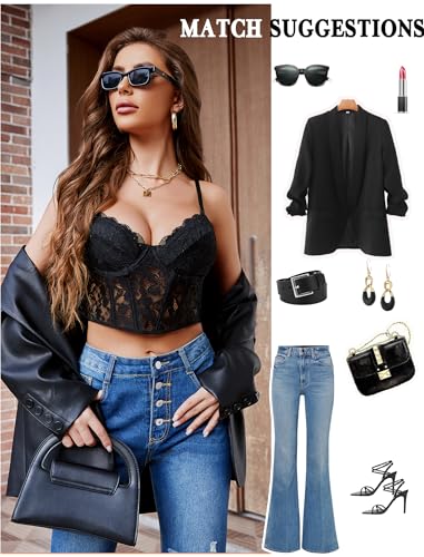 Avidlove Lace Bustier Corset Tops for Women Sexy Going Out Party Club Top with Underwired Black Medium - Imagen 5